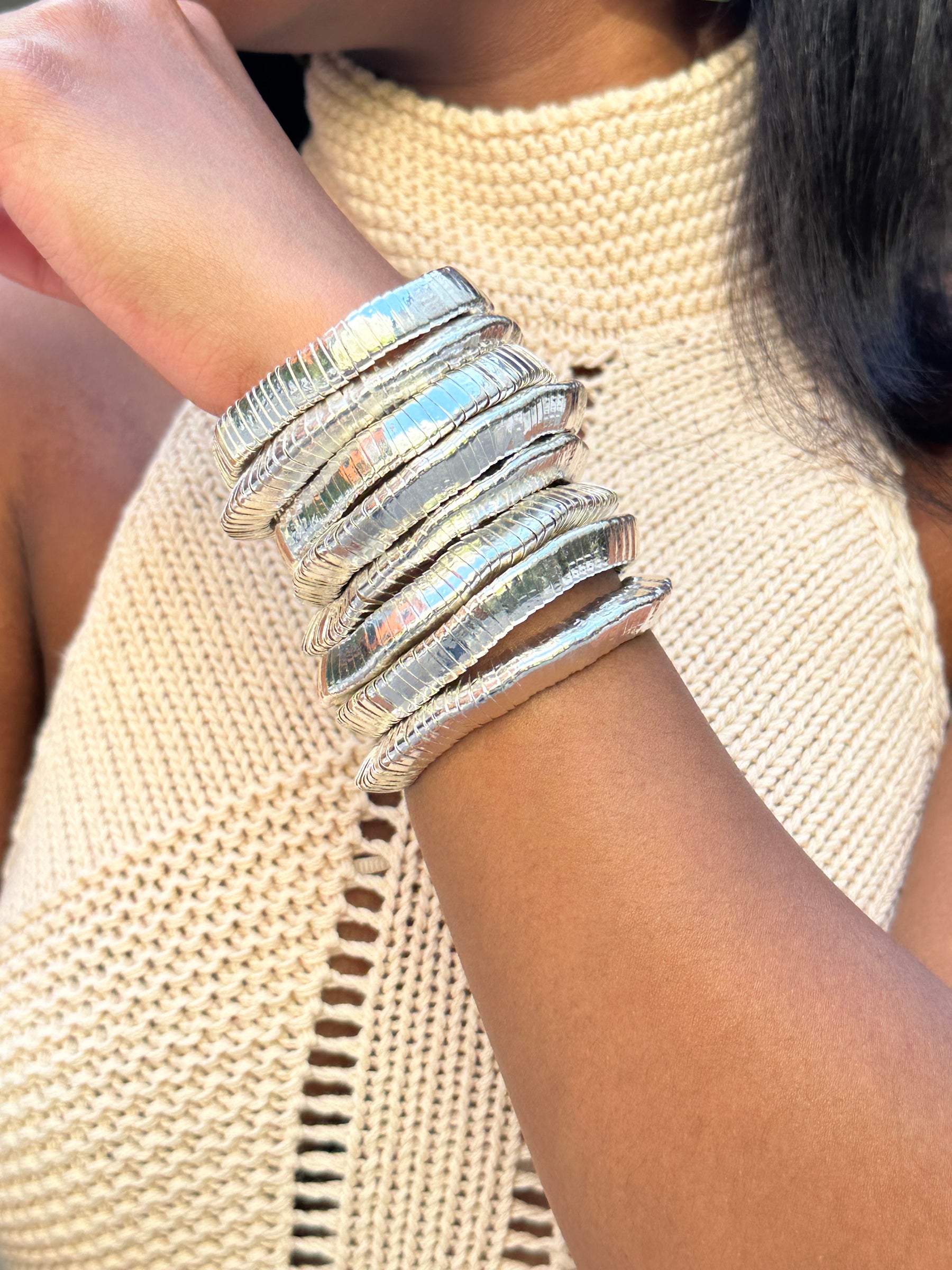 Demi Silver Elastic Bracelets